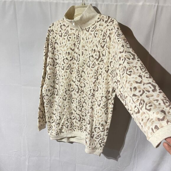 Aerie Small Oversized Animal Print Leopard Cream Brown Collared Sweater‎ V Neck - Picture 7 of 10